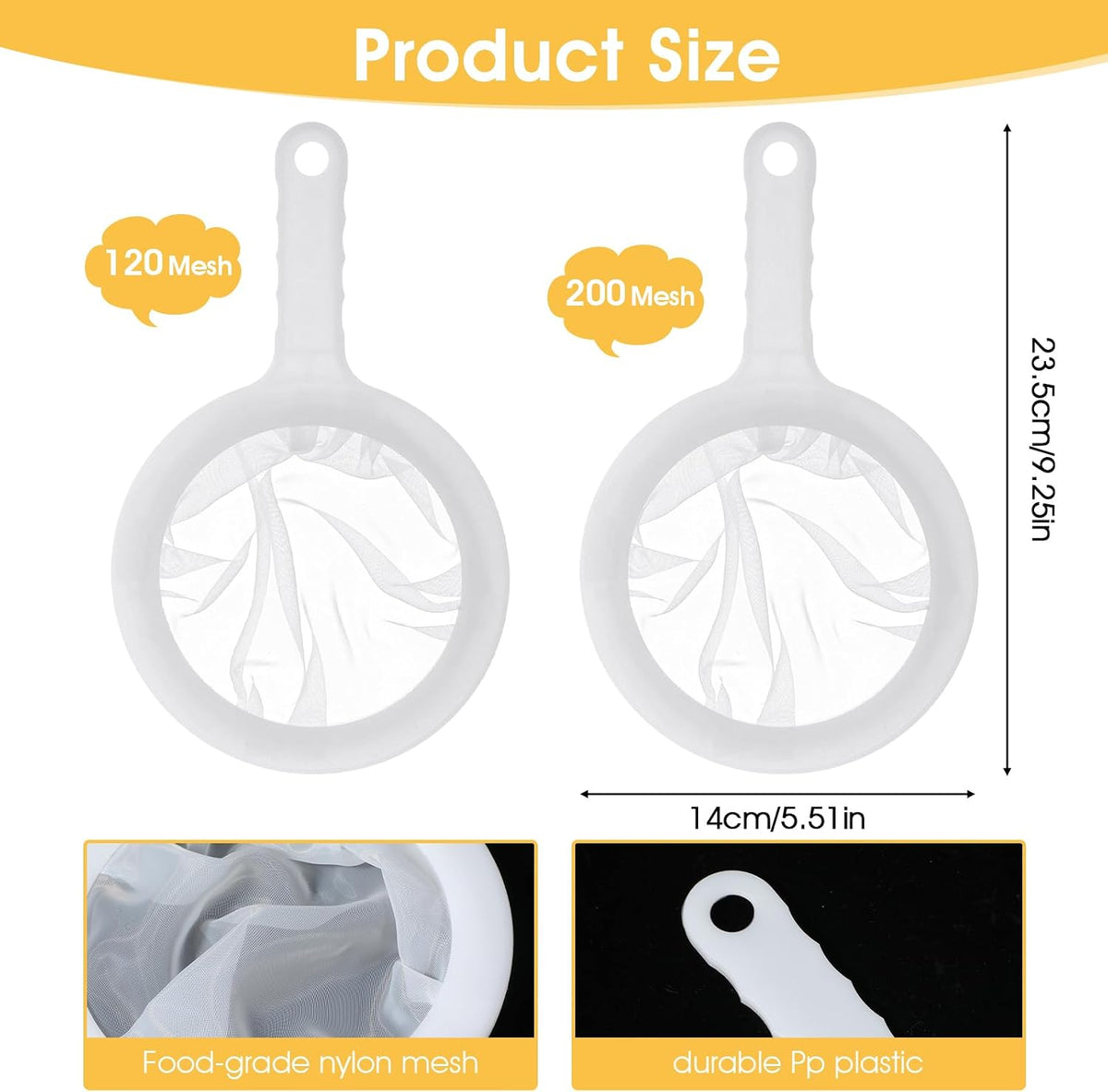 2PCS Extra Fine Mesh Strainer 120/200 Mesh Nylon