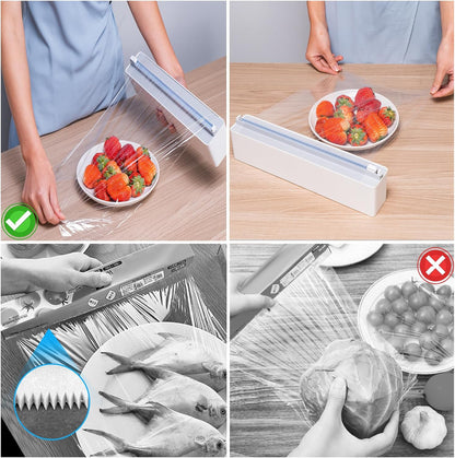 Aluminum Foil & Plastic Wrap Dispenser with Cutter - Refillable, BPA Free Cling Film Included