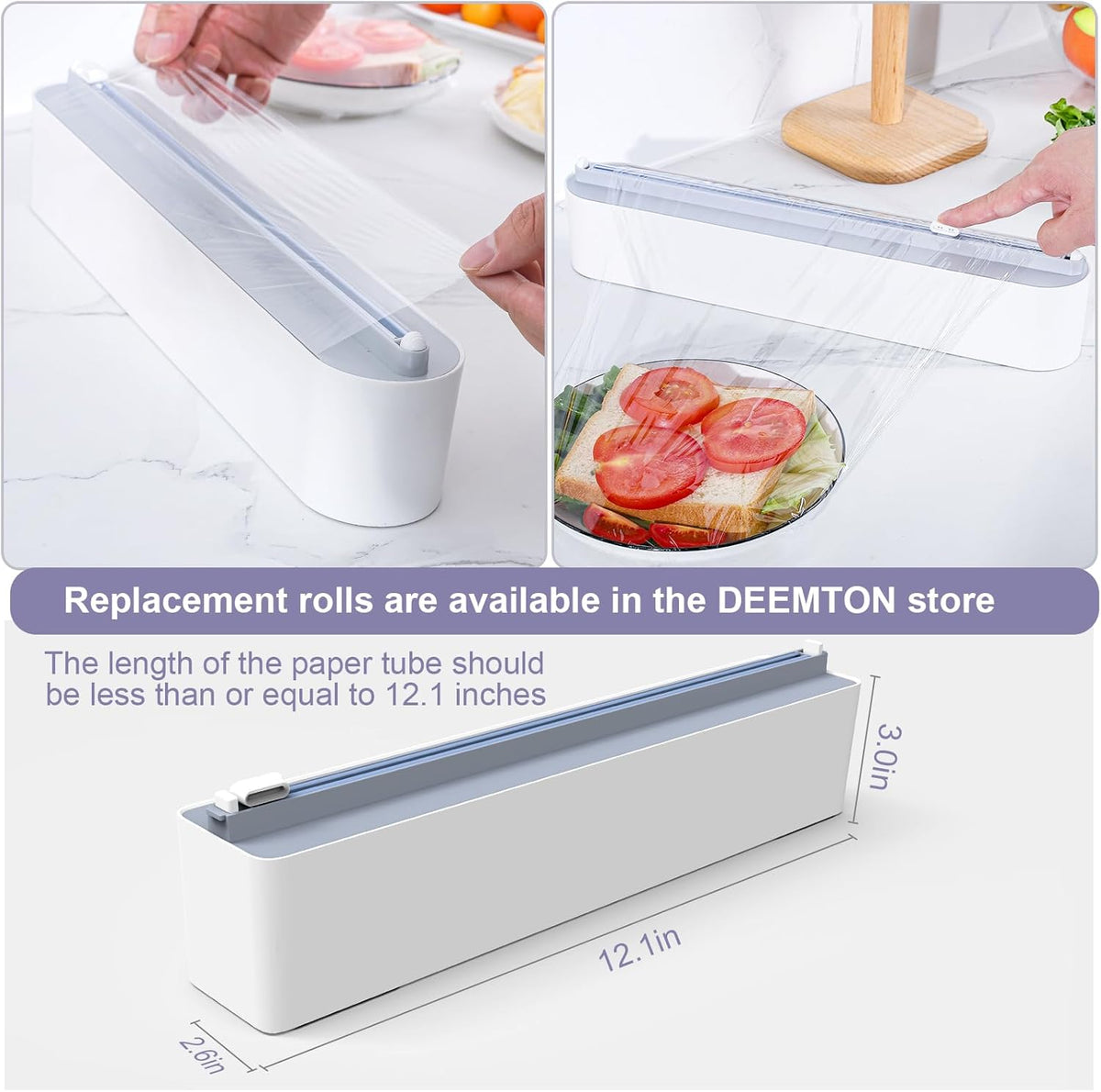 Aluminum Foil & Plastic Wrap Dispenser with Cutter - Refillable, BPA Free Cling Film Included