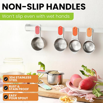 Magnetic Stainless Steel Measuring Cups, Patented, Kitchen Tools with Easy to Read Markings for Measuring Dry or Liquid Ingredients, Set of 7, Black