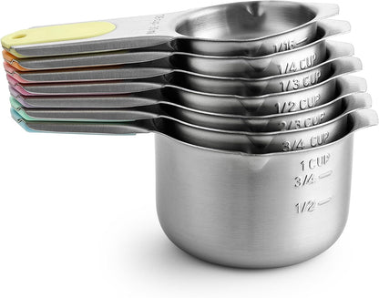 Magnetic Stainless Steel Measuring Cups, Patented, Kitchen Tools with Easy to Read Markings for Measuring Dry or Liquid Ingredients, Set of 7, Black