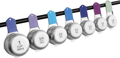 Magnetic Stainless Steel Measuring Cups, Patented, Kitchen Tools with Easy to Read Markings for Measuring Dry or Liquid Ingredients, Set of 7, Black