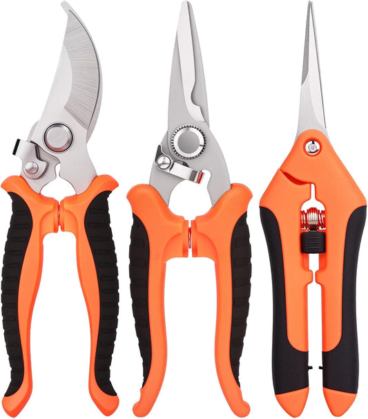 3 Pcs Garden Shears, Stainless Steel Gardening Scissors, Pruning Shears for Gardening, Pruning Scissors for Flowers Fruit Tree