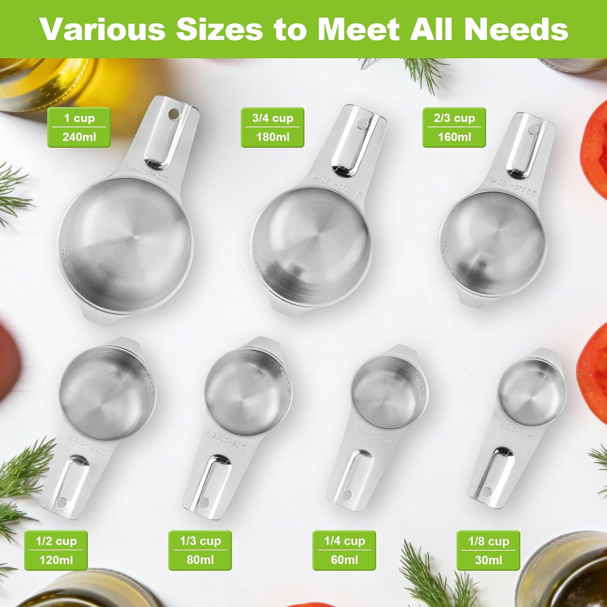 7 Pcs Gold Measuring Cups Stainless Steel, Nesting Metal Measuring Cups with Markings & Ring, Stackable Measure Cups Spoons Set for Cooking Baking Supplies, Kitchen Utensils for Dry Liquid Ingredients