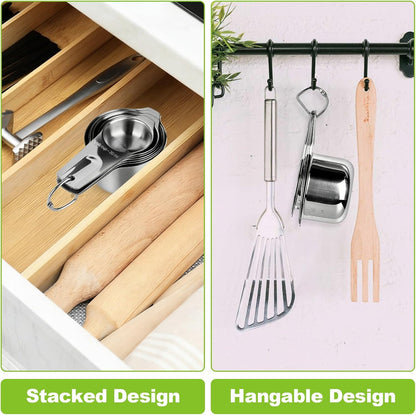 7 Pcs Gold Measuring Cups Stainless Steel, Nesting Metal Measuring Cups with Markings & Ring, Stackable Measure Cups Spoons Set for Cooking Baking Supplies, Kitchen Utensils for Dry Liquid Ingredients