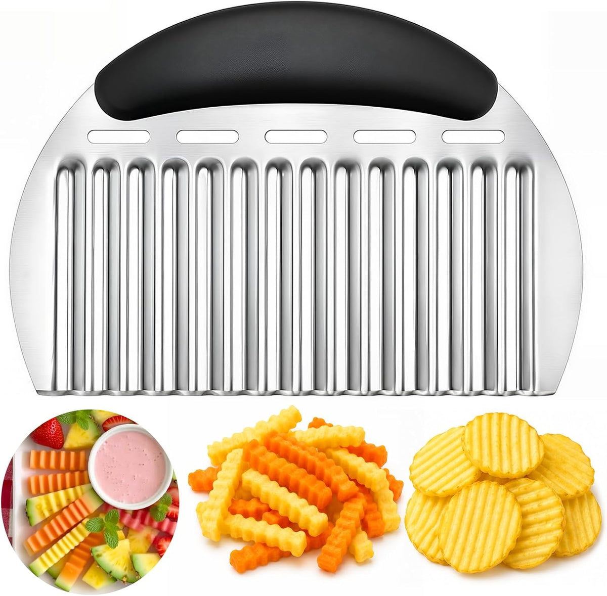 Large Crinkle Cutter French Fry Cutter, Stainless Steel Wavy Slicer