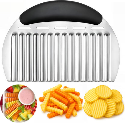 Large Crinkle Cutter French Fry Cutter, Stainless Steel Wavy Slicer