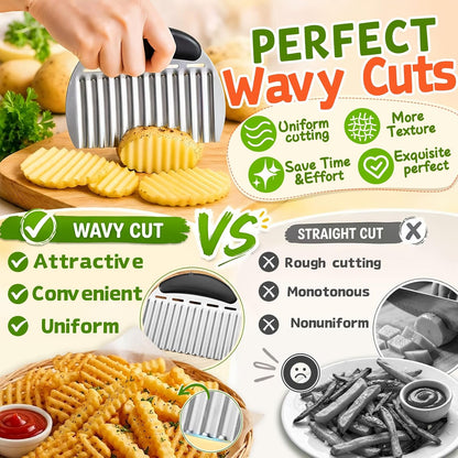 Large Crinkle Cutter French Fry Cutter, Stainless Steel Wavy Slicer