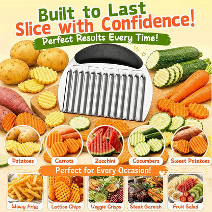 Large Crinkle Cutter French Fry Cutter, Stainless Steel Wavy Slicer