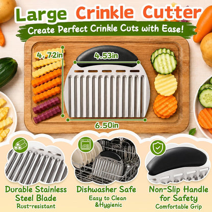 Large Crinkle Cutter French Fry Cutter, Stainless Steel Wavy Slicer