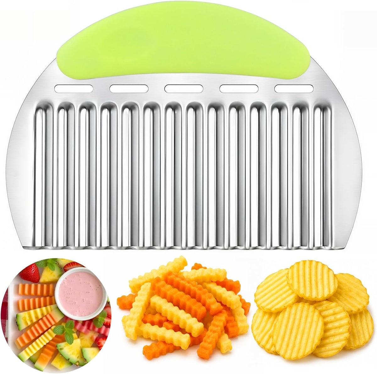 Large Crinkle Cutter French Fry Cutter, Stainless Steel Wavy Slicer