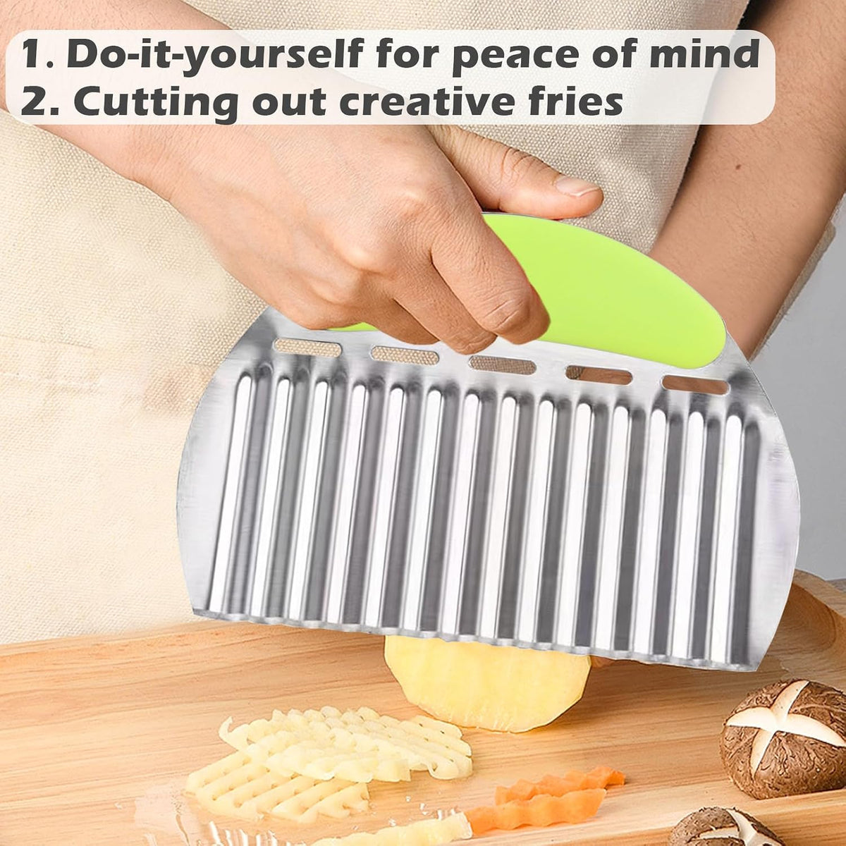 Large Crinkle Cutter French Fry Cutter, Stainless Steel Wavy Slicer