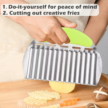Large Crinkle Cutter French Fry Cutter, Stainless Steel Wavy Slicer
