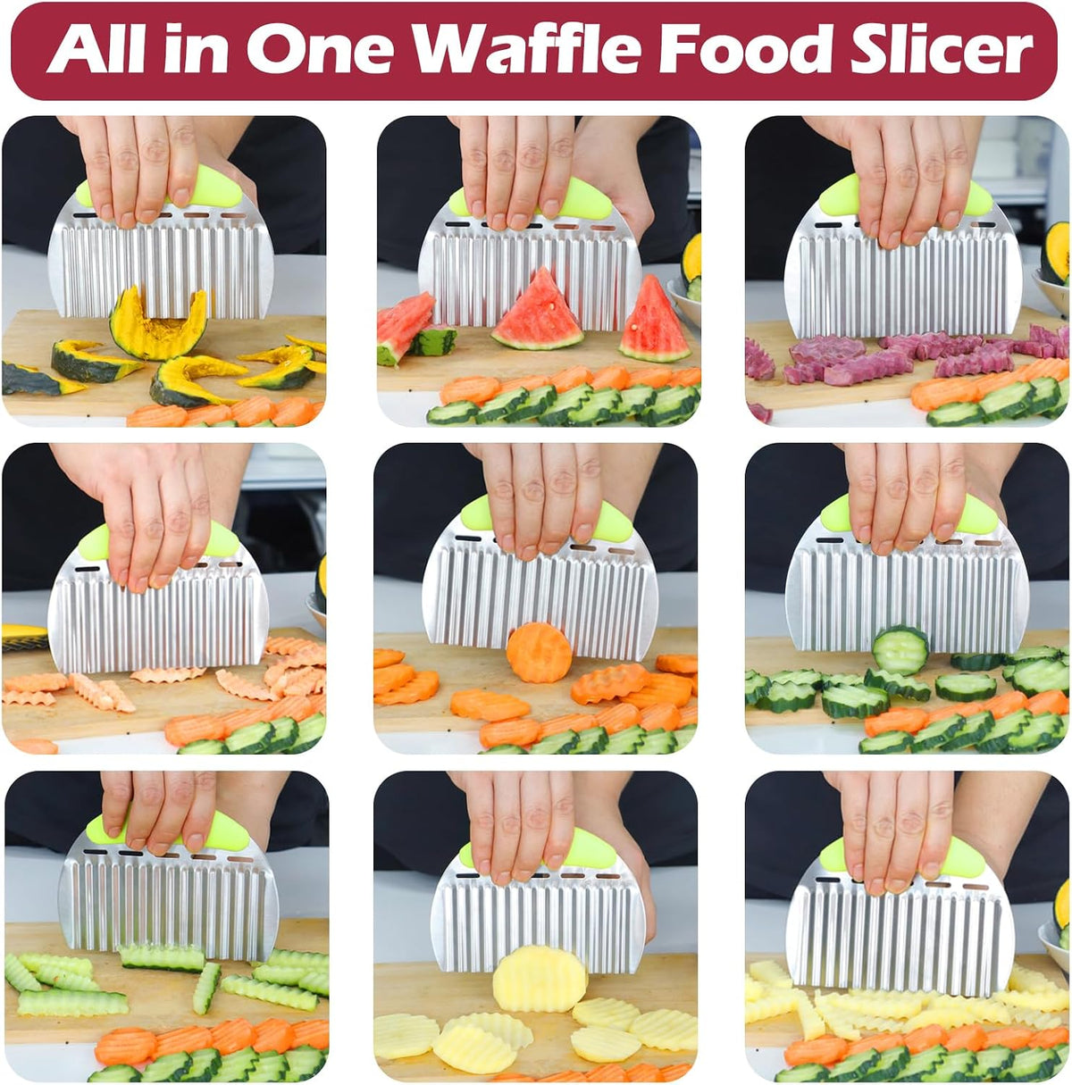 Large Crinkle Cutter French Fry Cutter, Stainless Steel Wavy Slicer