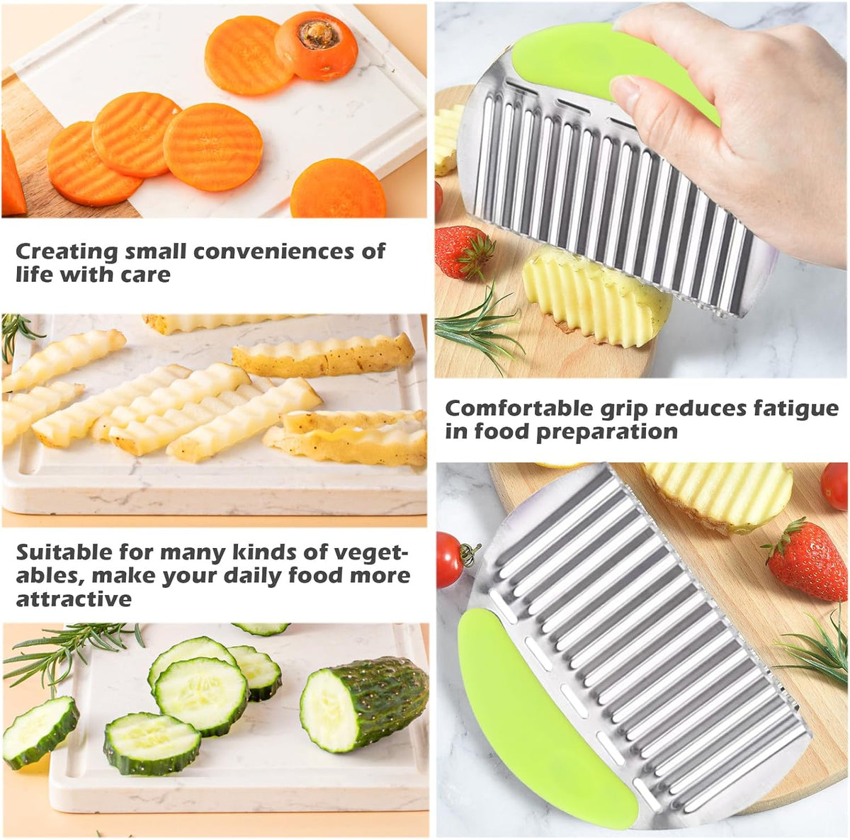 Large Crinkle Cutter French Fry Cutter, Stainless Steel Wavy Slicer