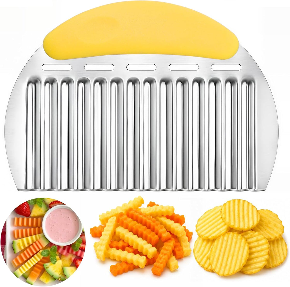 Large Crinkle Cutter French Fry Cutter, Stainless Steel Wavy Slicer