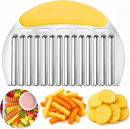 Large Crinkle Cutter French Fry Cutter, Stainless Steel Wavy Slicer