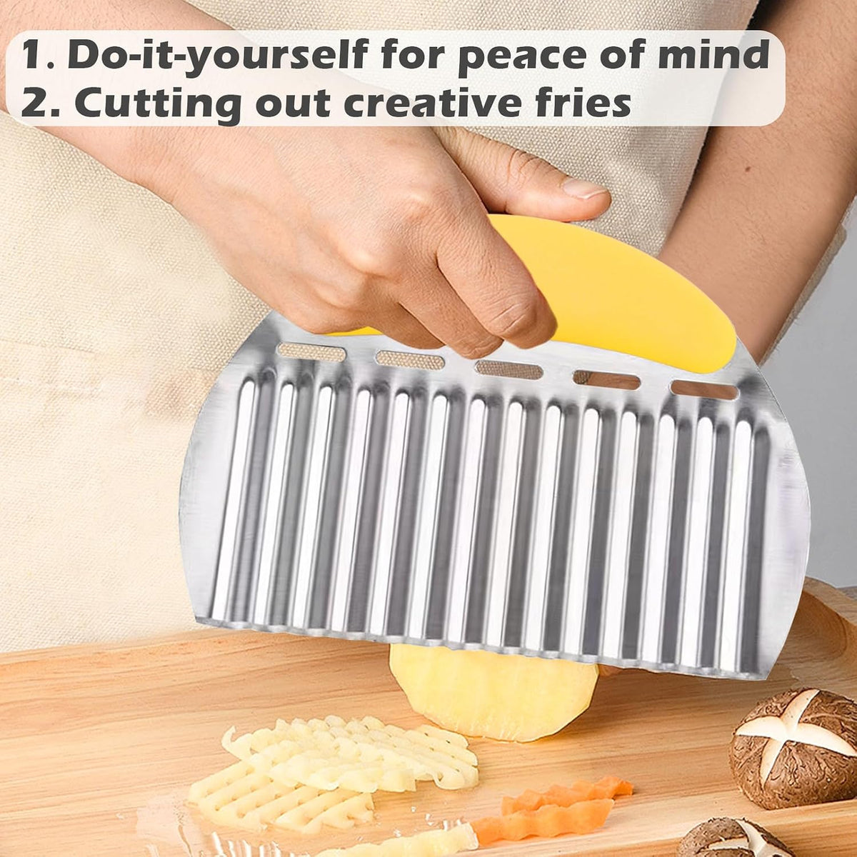Large Crinkle Cutter French Fry Cutter, Stainless Steel Wavy Slicer