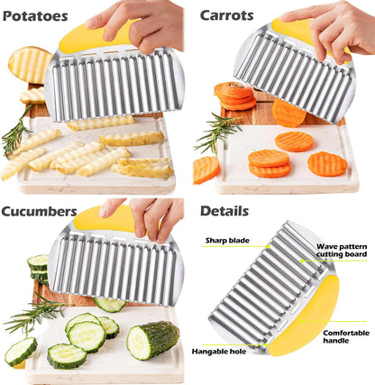 Large Crinkle Cutter French Fry Cutter, Stainless Steel Wavy Slicer