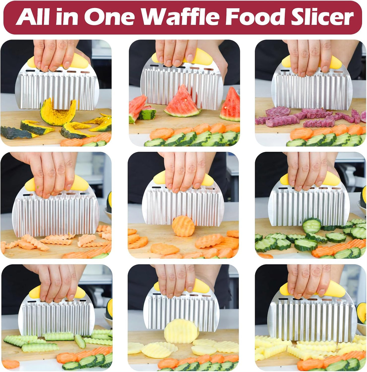 Large Crinkle Cutter French Fry Cutter, Stainless Steel Wavy Slicer