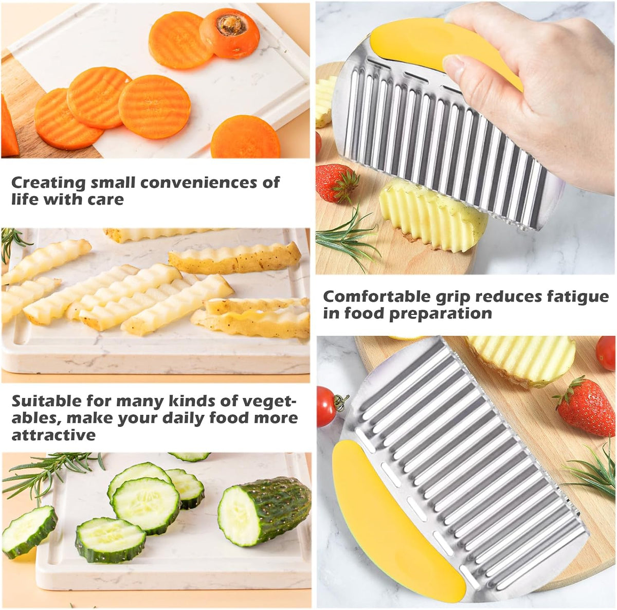 Large Crinkle Cutter French Fry Cutter, Stainless Steel Wavy Slicer