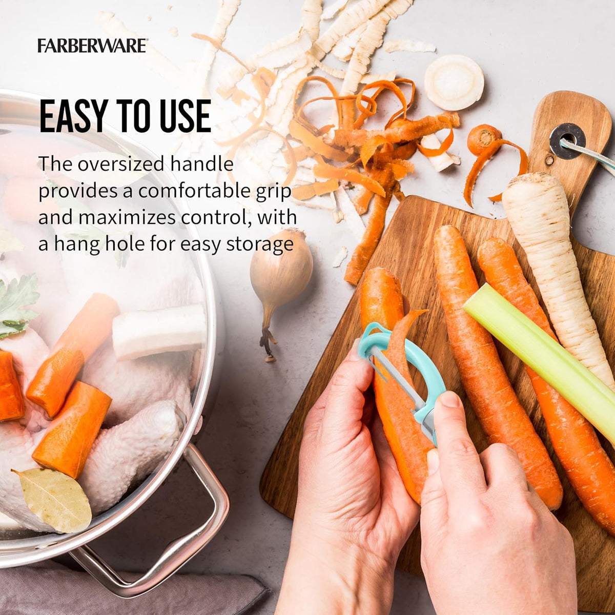 Pro2 Euro Vegetable Peeler with Swivel Blade and Built-In Bud Remover, Razor-Sharp Rust-Resistant Stainless Steel, Ergonomic Handle, Dishwasher Safe