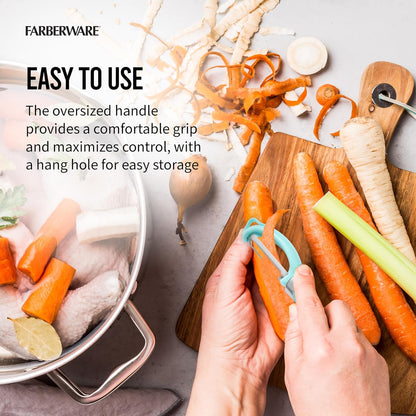 Pro2 Euro Vegetable Peeler with Swivel Blade and Built-In Bud Remover, Razor-Sharp Rust-Resistant Stainless Steel, Ergonomic Handle, Dishwasher Safe