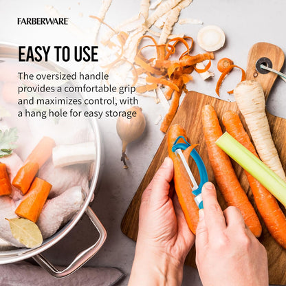 Pro2 Euro Vegetable Peeler with Swivel Blade and Built-In Bud Remover, Razor-Sharp Rust-Resistant Stainless Steel, Ergonomic Handle, Dishwasher Safe