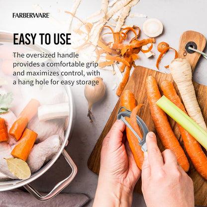 Pro2 Euro Vegetable Peeler with Swivel Blade and Built-In Bud Remover, Razor-Sharp Rust-Resistant Stainless Steel, Ergonomic Handle, Dishwasher Safe