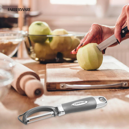 Pro2 Euro Vegetable Peeler with Swivel Blade and Built-In Bud Remover, Razor-Sharp Rust-Resistant Stainless Steel, Ergonomic Handle, Dishwasher Safe