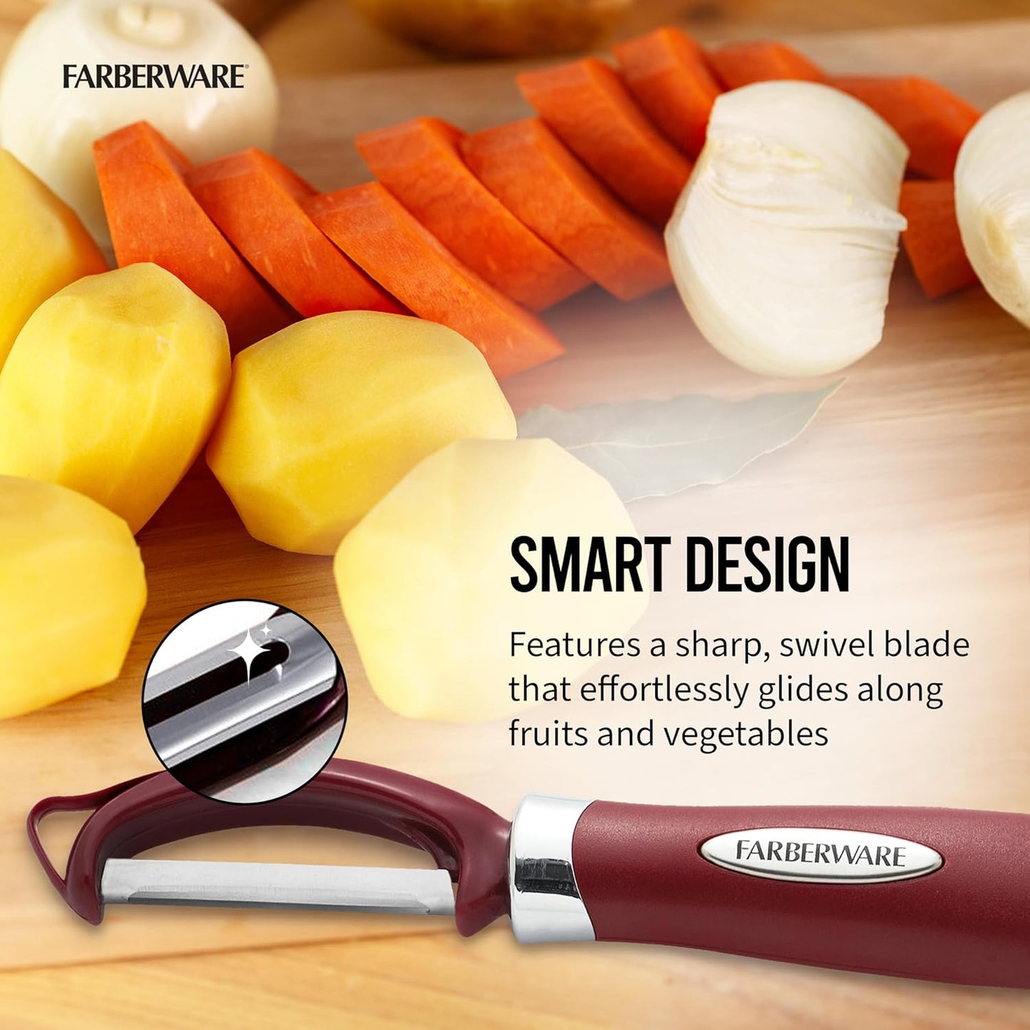 Pro2 Euro Vegetable Peeler with Swivel Blade and Built-In Bud Remover, Razor-Sharp Rust-Resistant Stainless Steel, Ergonomic Handle, Dishwasher Safe