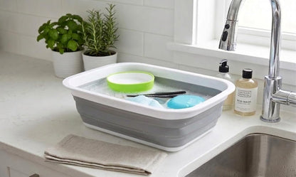 9.2L (2.37Gallon) Collapsible Wash Basin - Foldable Outdoor Picnic Basket - Portable Plastic Tub - Space Saving Storage Container with Size : 15.3 x 11.2 x 5.5/1.5" (M, Gray)