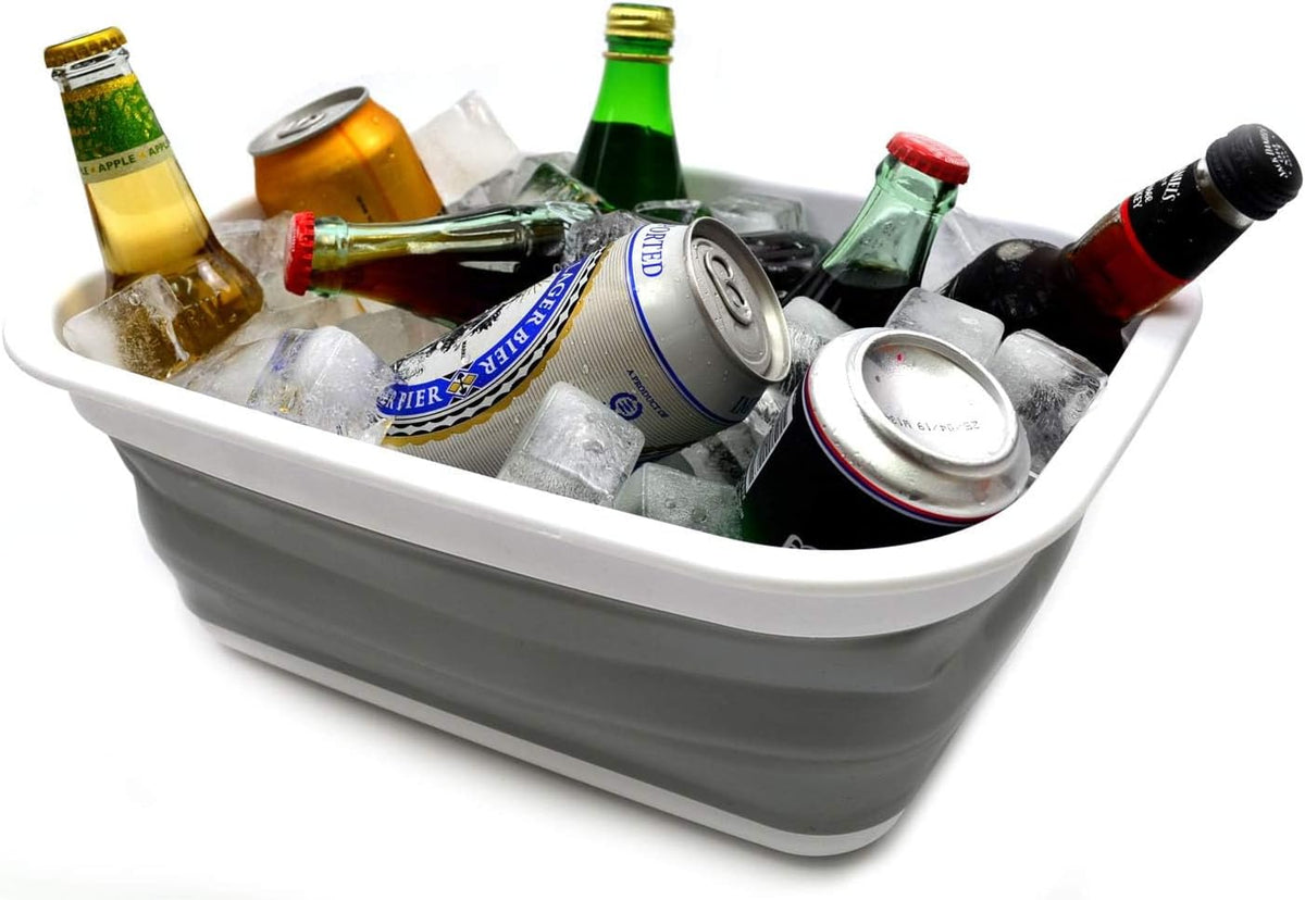 9.2L (2.37Gallon) Collapsible Wash Basin - Foldable Outdoor Picnic Basket - Portable Plastic Tub - Space Saving Storage Container with Size : 15.3 x 11.2 x 5.5/1.5" (M, Gray)