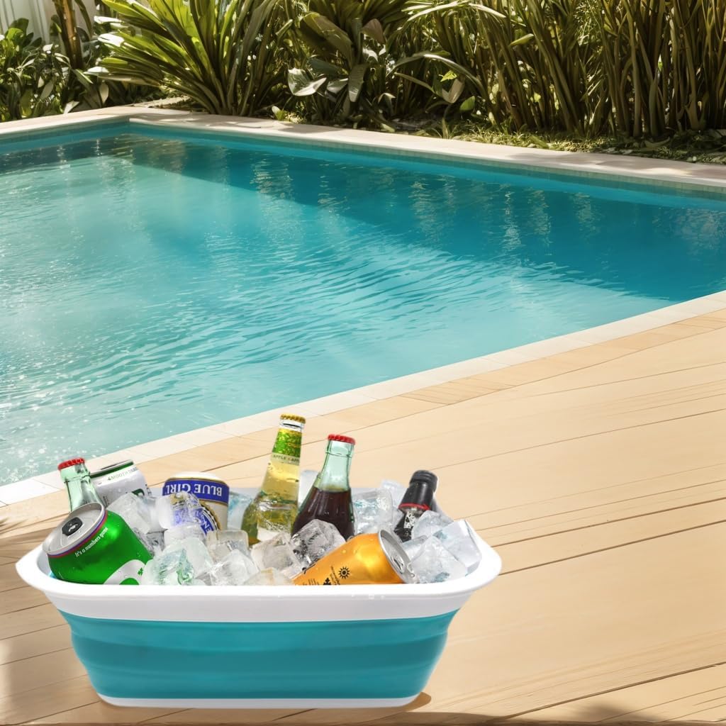 9.2L (2.37Gallon) Collapsible Wash Basin - Foldable Outdoor Picnic Basket - Portable Plastic Tub - Space Saving Storage Container with Size : 15.3 x 11.2 x 5.5/1.5" (M, Gray)