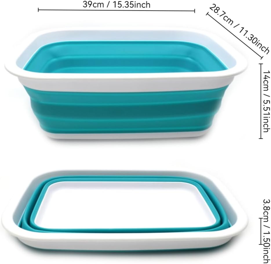 9.2L (2.37Gallon) Collapsible Wash Basin - Foldable Outdoor Picnic Basket - Portable Plastic Tub - Space Saving Storage Container with Size : 15.3 x 11.2 x 5.5/1.5" (M, Gray)