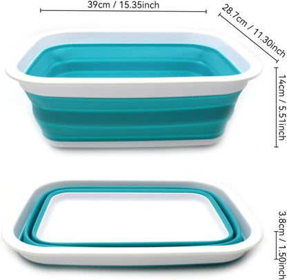 9.2L (2.37Gallon) Collapsible Wash Basin - Foldable Outdoor Picnic Basket - Portable Plastic Tub - Space Saving Storage Container with Size : 15.3 x 11.2 x 5.5/1.5" (M, Gray)