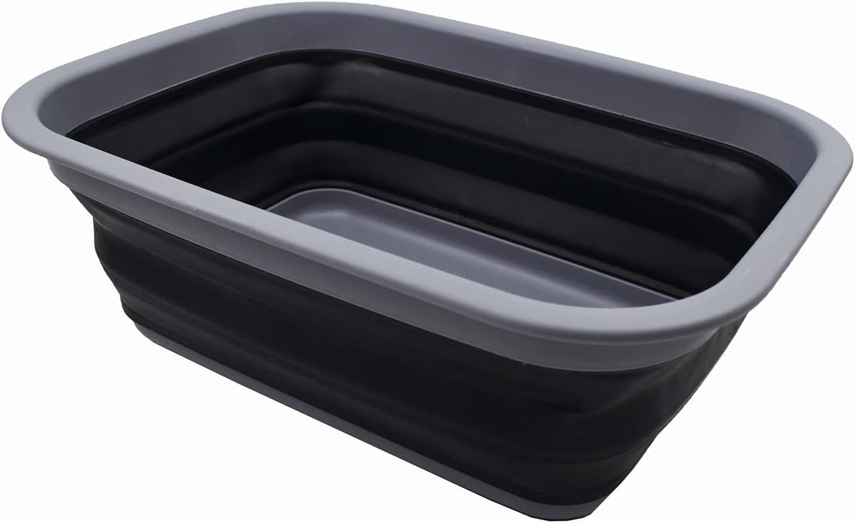 9.2L (2.37Gallon) Collapsible Wash Basin - Foldable Outdoor Picnic Basket - Portable Plastic Tub - Space Saving Storage Container with Size : 15.3 x 11.2 x 5.5/1.5" (M, Gray)