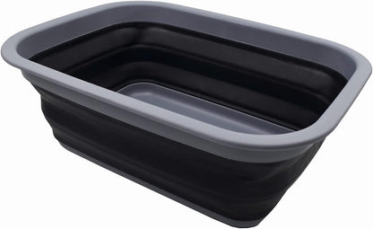 9.2L (2.37Gallon) Collapsible Wash Basin - Foldable Outdoor Picnic Basket - Portable Plastic Tub - Space Saving Storage Container with Size : 15.3 x 11.2 x 5.5/1.5" (M, Gray)