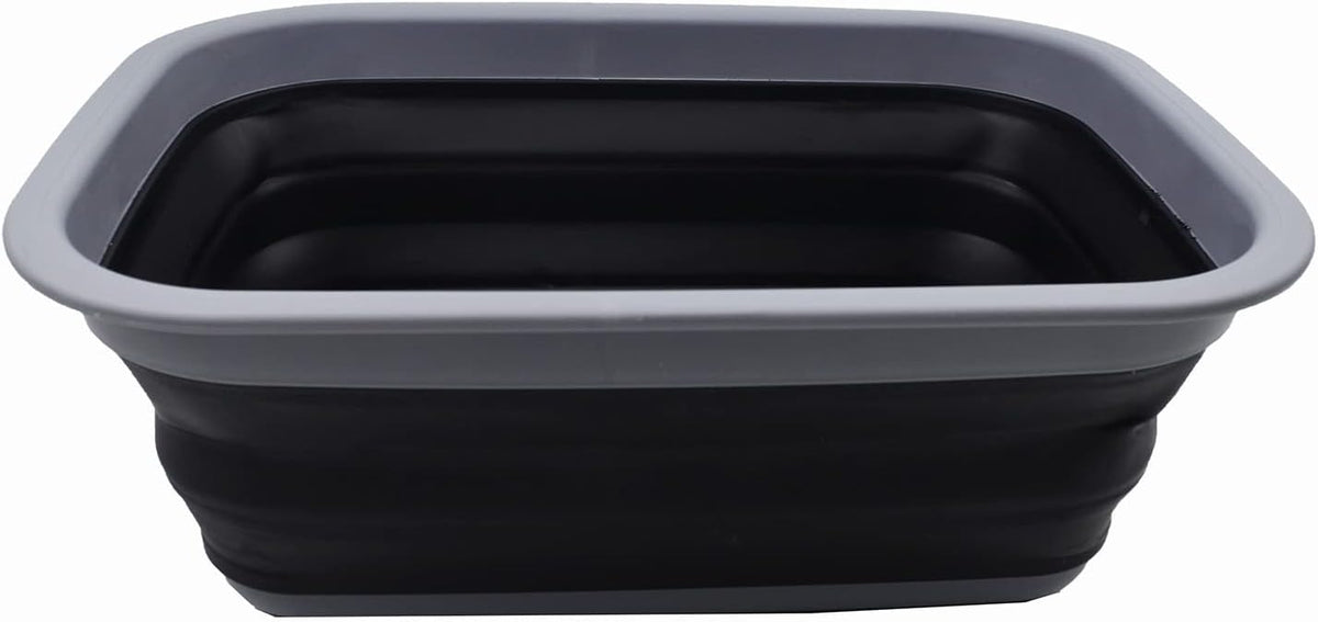 9.2L (2.37Gallon) Collapsible Wash Basin - Foldable Outdoor Picnic Basket - Portable Plastic Tub - Space Saving Storage Container with Size : 15.3 x 11.2 x 5.5/1.5" (M, Gray)
