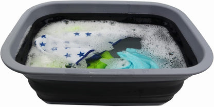 9.2L (2.37Gallon) Collapsible Wash Basin - Foldable Outdoor Picnic Basket - Portable Plastic Tub - Space Saving Storage Container with Size : 15.3 x 11.2 x 5.5/1.5" (M, Gray)
