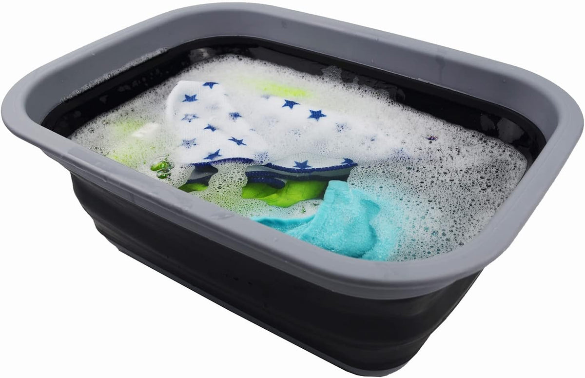 9.2L (2.37Gallon) Collapsible Wash Basin - Foldable Outdoor Picnic Basket - Portable Plastic Tub - Space Saving Storage Container with Size : 15.3 x 11.2 x 5.5/1.5" (M, Gray)