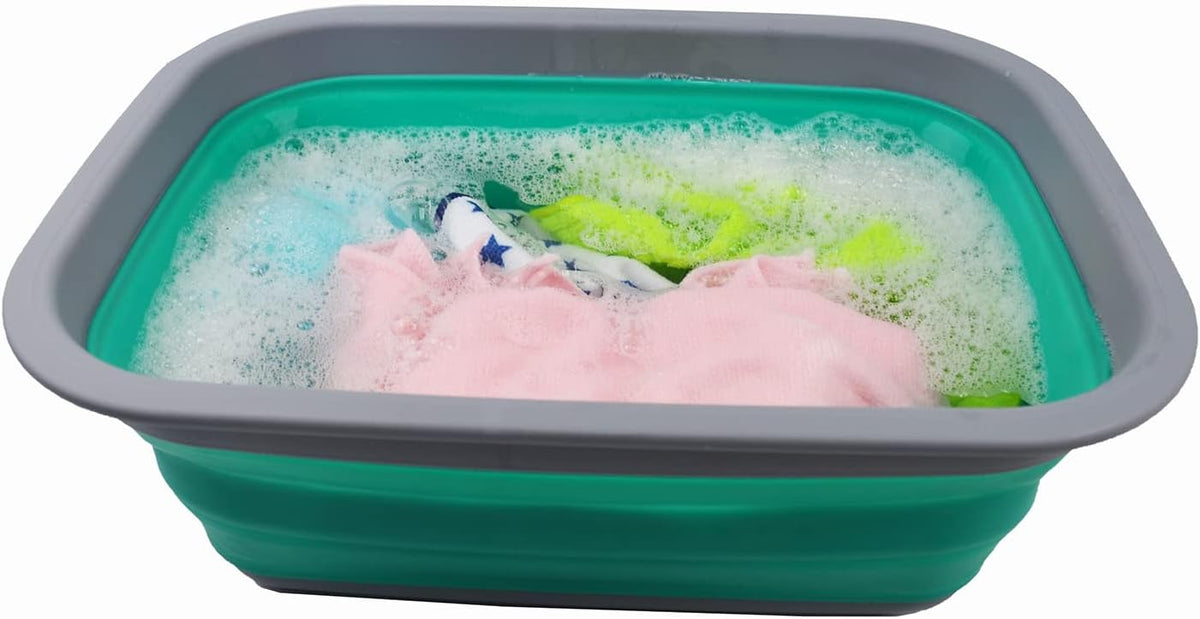 9.2L (2.37Gallon) Collapsible Wash Basin - Foldable Outdoor Picnic Basket - Portable Plastic Tub - Space Saving Storage Container with Size : 15.3 x 11.2 x 5.5/1.5" (M, Gray)