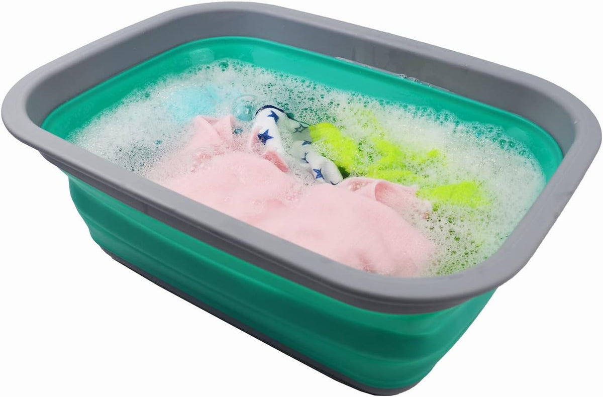 9.2L (2.37Gallon) Collapsible Wash Basin - Foldable Outdoor Picnic Basket - Portable Plastic Tub - Space Saving Storage Container with Size : 15.3 x 11.2 x 5.5/1.5" (M, Gray)