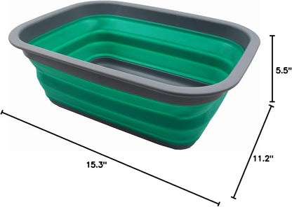 9.2L (2.37Gallon) Collapsible Wash Basin - Foldable Outdoor Picnic Basket - Portable Plastic Tub - Space Saving Storage Container with Size : 15.3 x 11.2 x 5.5/1.5" (M, Gray)