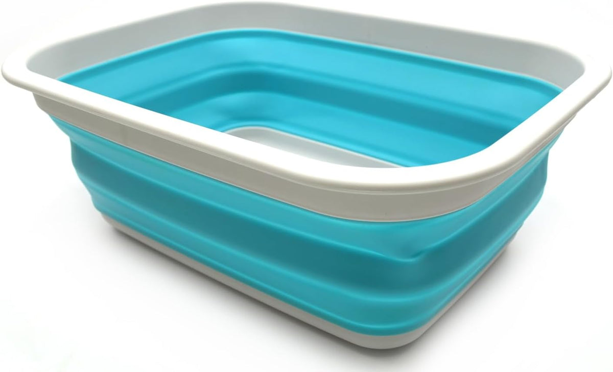 9.2L (2.37Gallon) Collapsible Wash Basin - Foldable Outdoor Picnic Basket - Portable Plastic Tub - Space Saving Storage Container with Size : 15.3 x 11.2 x 5.5/1.5" (M, Gray)