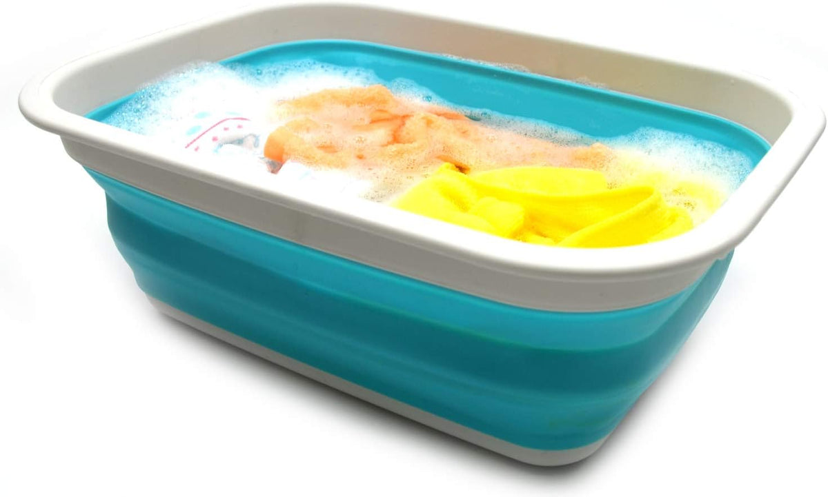 9.2L (2.37Gallon) Collapsible Wash Basin - Foldable Outdoor Picnic Basket - Portable Plastic Tub - Space Saving Storage Container with Size : 15.3 x 11.2 x 5.5/1.5" (M, Gray)