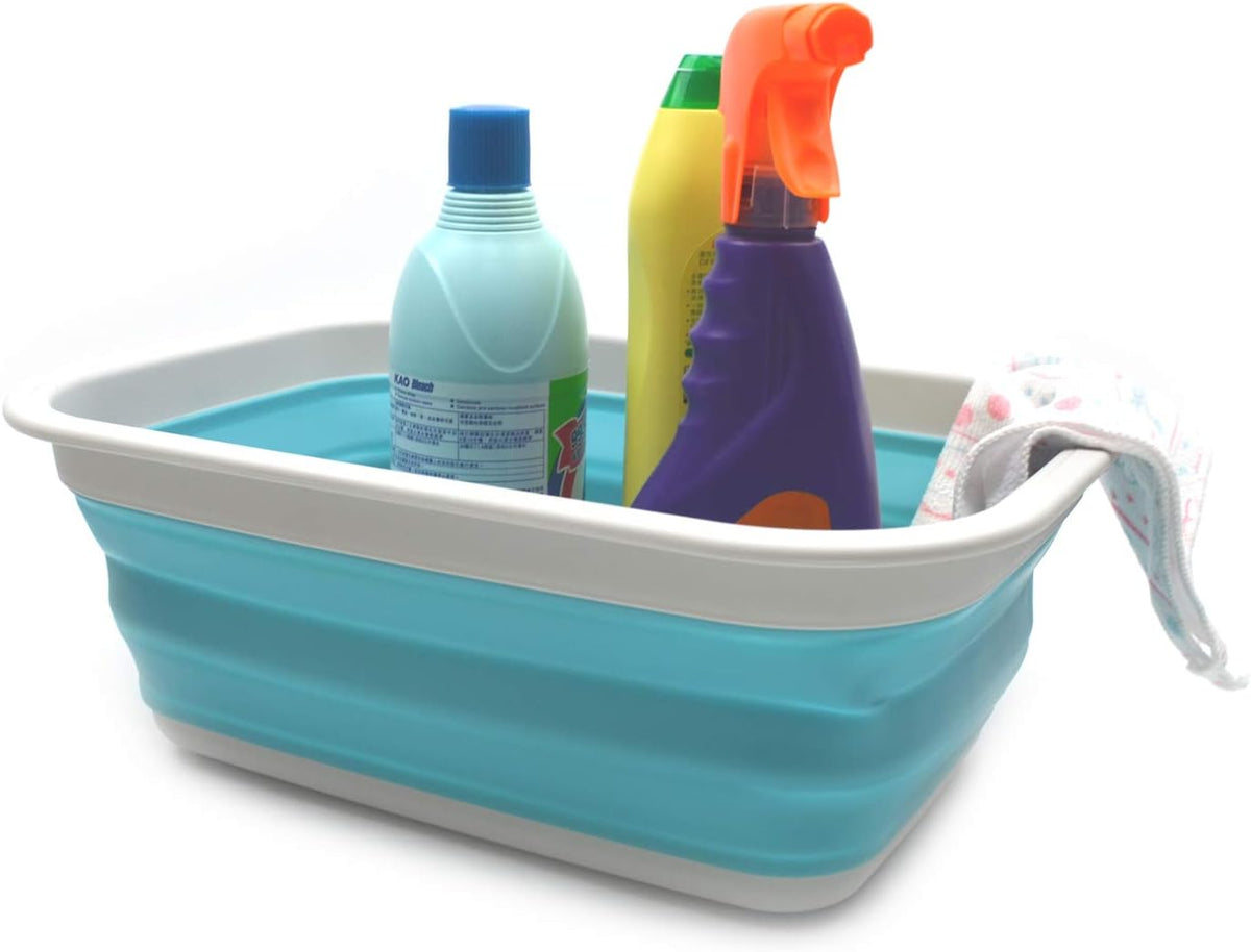 9.2L (2.37Gallon) Collapsible Wash Basin - Foldable Outdoor Picnic Basket - Portable Plastic Tub - Space Saving Storage Container with Size : 15.3 x 11.2 x 5.5/1.5" (M, Gray)