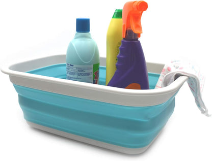 9.2L (2.37Gallon) Collapsible Wash Basin - Foldable Outdoor Picnic Basket - Portable Plastic Tub - Space Saving Storage Container with Size : 15.3 x 11.2 x 5.5/1.5" (M, Gray)
