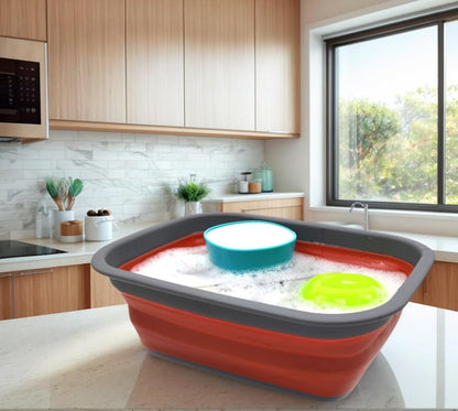 9.2L (2.37Gallon) Collapsible Wash Basin - Foldable Outdoor Picnic Basket - Portable Plastic Tub - Space Saving Storage Container with Size : 15.3 x 11.2 x 5.5/1.5" (M, Gray)