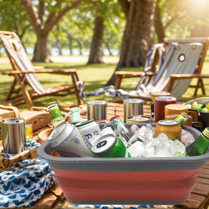 9.2L (2.37Gallon) Collapsible Wash Basin - Foldable Outdoor Picnic Basket - Portable Plastic Tub - Space Saving Storage Container with Size : 15.3 x 11.2 x 5.5/1.5" (M, Gray)